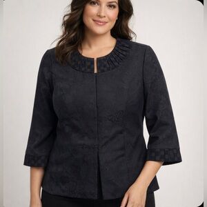 Chico’s Floral Jacquard 3/4 Sleeve Blazer Jacket Career Office Black Size 4